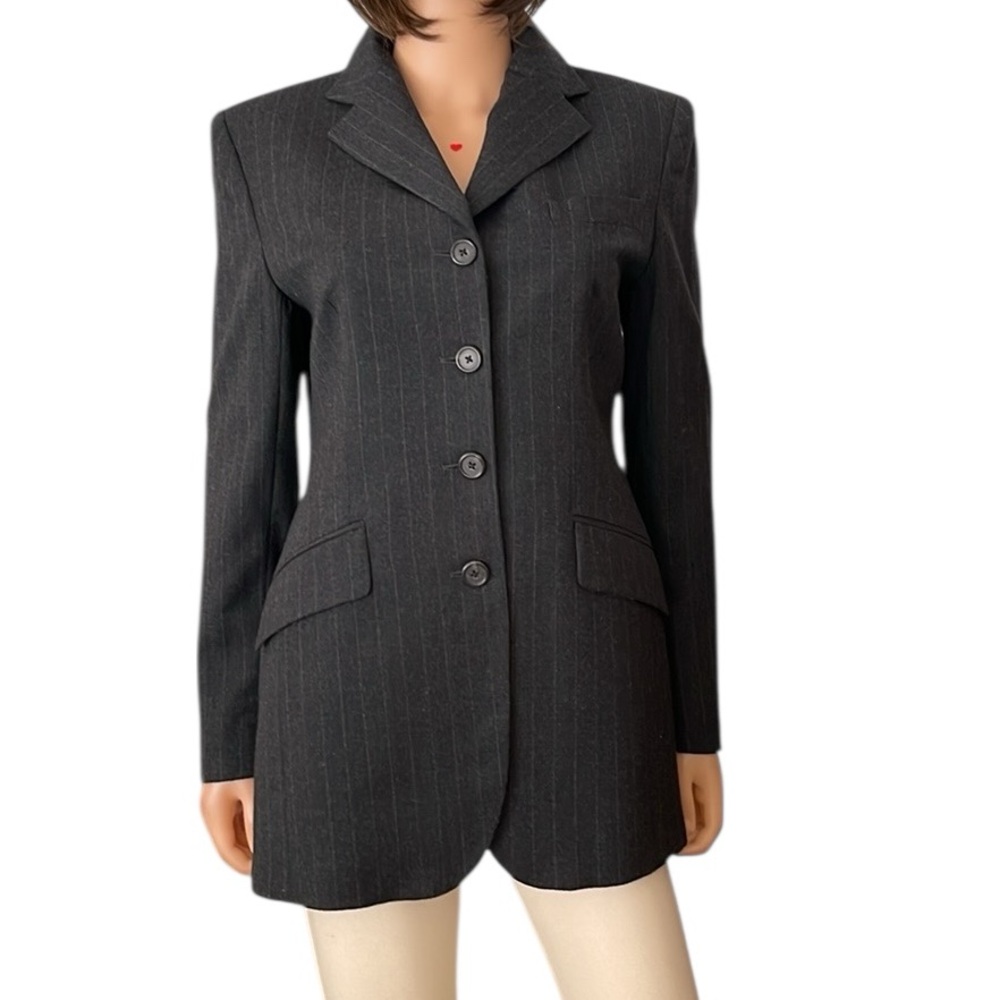 NWT Lauren Ralph Lauren 100% Wool Pinstripe Longline Blazer Gray Size 6